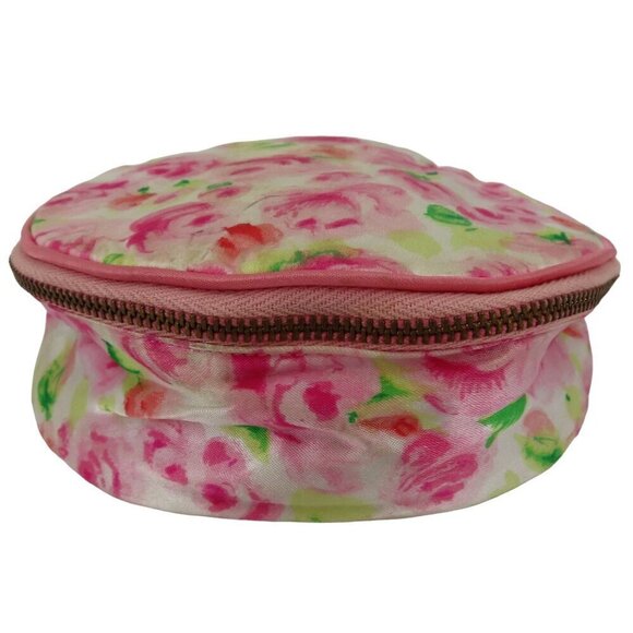 VTG Andre Richard Pink Rose Floral Flower Velvet Lined Zip Jewelry Pouch Bag - Picture 1 of 12